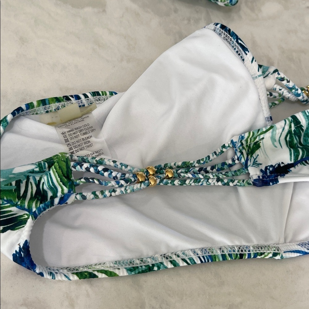 PilyQ 3 piece bikini set top bottom sheer cover up tropical leaf swimwear sz S - Picture 12 of 17